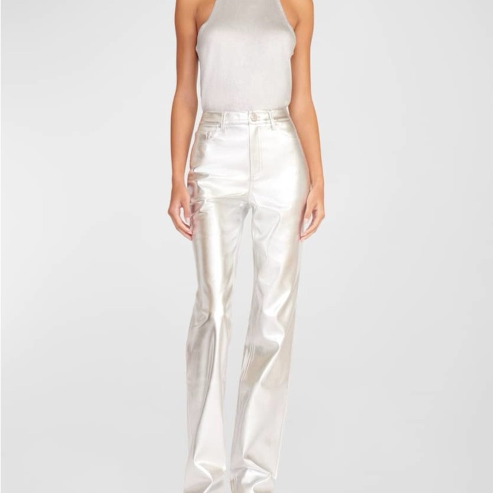 STAUD Shimmering Silver Knit Top